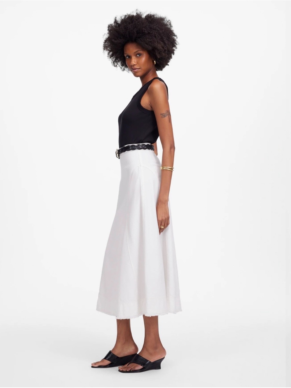 NWT! Madewell Fluted Midi Skirt in Tile White